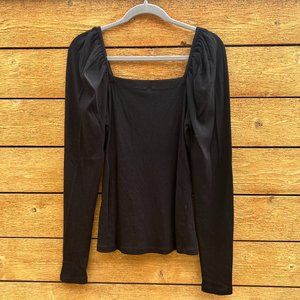 Long Sleeve Top, Square Neck with Rouched Shoulder detail - Size Medium